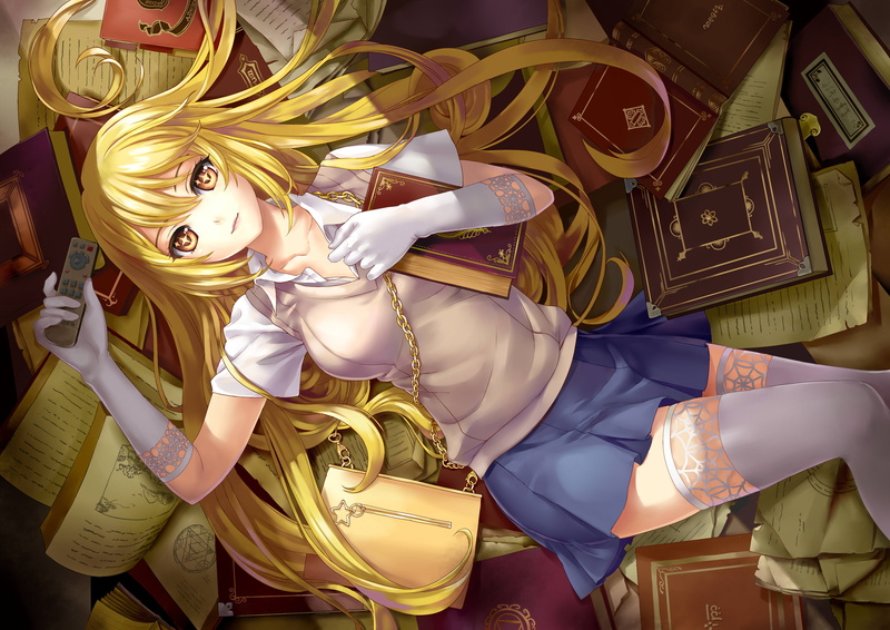women, large group of objects, anime, statue, simple scientific railgun, gold colored, 2K, high angle view, human representation, woman, smile, schoolgirl