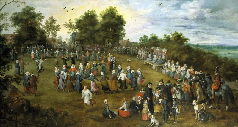 people, 1080P, Jan Brueghel the elder, The village Dances in front of the Grand Dukes, picture, genre