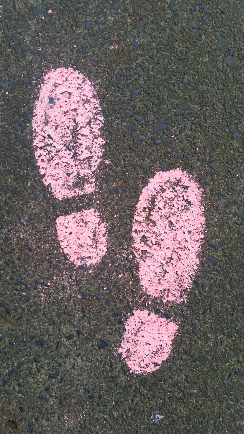 flashlights, close-up, footprint, sign, pavement, 2K, city, paint, go, prints, Road, no people, transportation, outdoors, pink color, nature, creativity