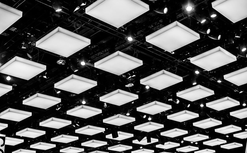 Ford, white, illuminated, decoration, Cobo Hall, united states, low angle view, Black and White, white color, modern, North American International Auto Show