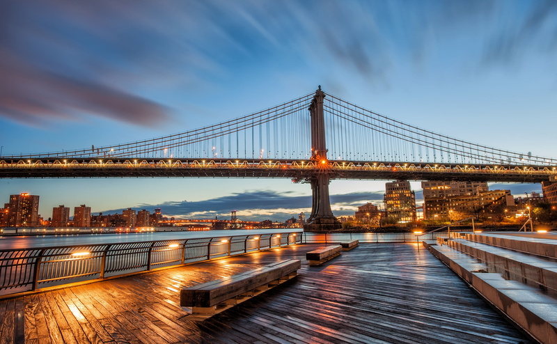 4K, Travel, built structure, Sunrise, dusk, connection, Morning, building exterior, transportation, suspension bridge, Manhattan, cityscape, Bridge, bay