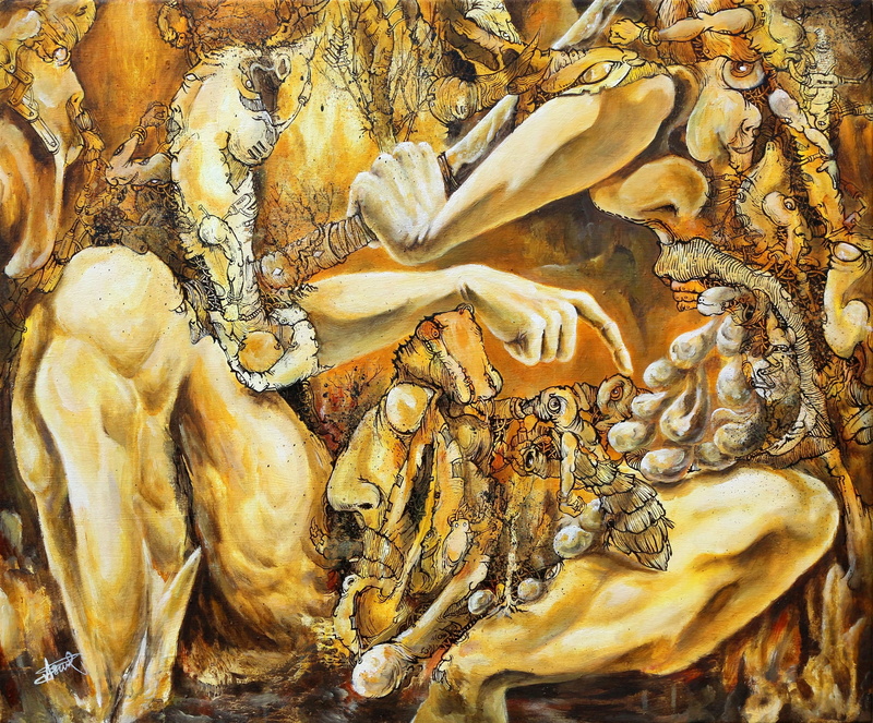 mushroom, food, tree trunk, acrylic painting, culture, chung chao-yi, authentic movement, surrealism, day, beauty in nature, spontaneous drawing, spontaneity