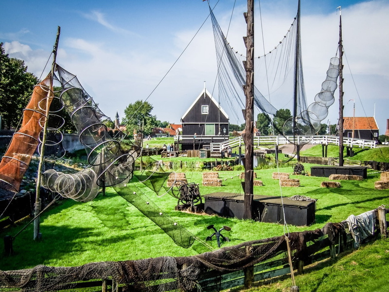 nature, transportation, history, fishnet, outdoor museum, zuiderzee museum, day, outdoors, boundary, cloud - sky, sunlight, wood - material, sky, built structure