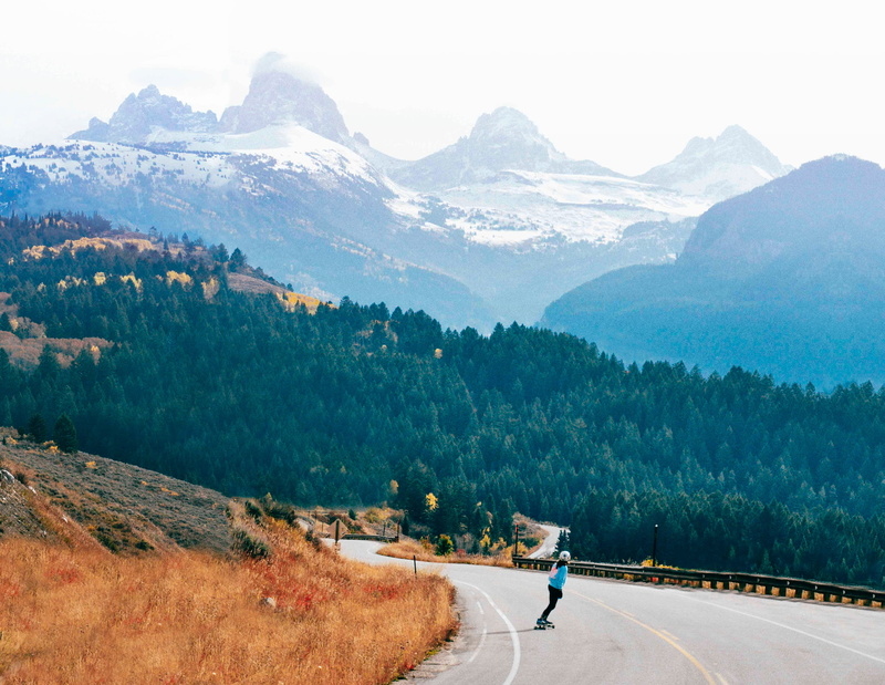 outdoors, view, travel, explore, skate, authentic, nature, men, transportation, adventure, peak, tetons, summit, landscape, tree, tranquil scene, skateboard