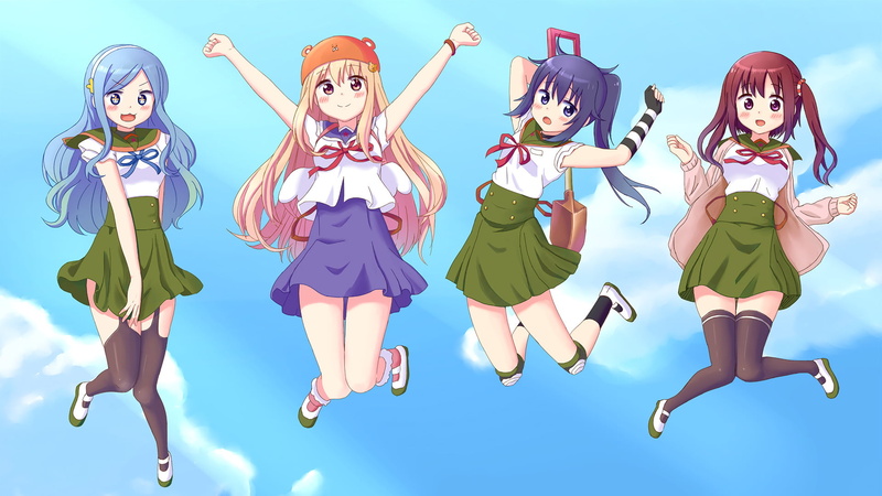 emotion, Umaru Doma, blue, Nana Ebina, dress, sky, 1080P, women, young adult, clothing, Kurumi Ebisuzawa, Kirie Motoba, full length, beautiful woman, blue background