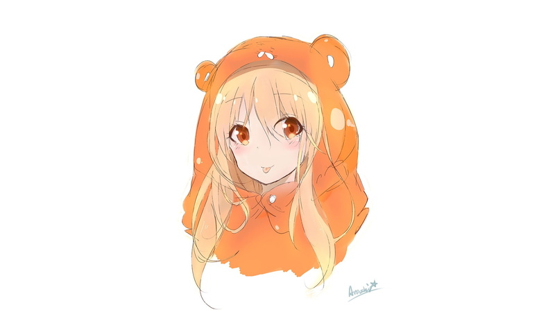long hair, Doma Umaru, looking at viewer, anime, anime girls, manga, Himouto! Umaru-chan, 1080P, white background, blonde