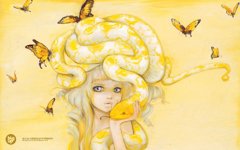 snake, yellow, 1080P, butterfly