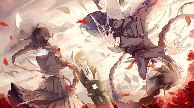 Tōko Fukawa, Byakuya Togami, Scissors, Flower, Genocide Jack, Danganronpa, 1080P