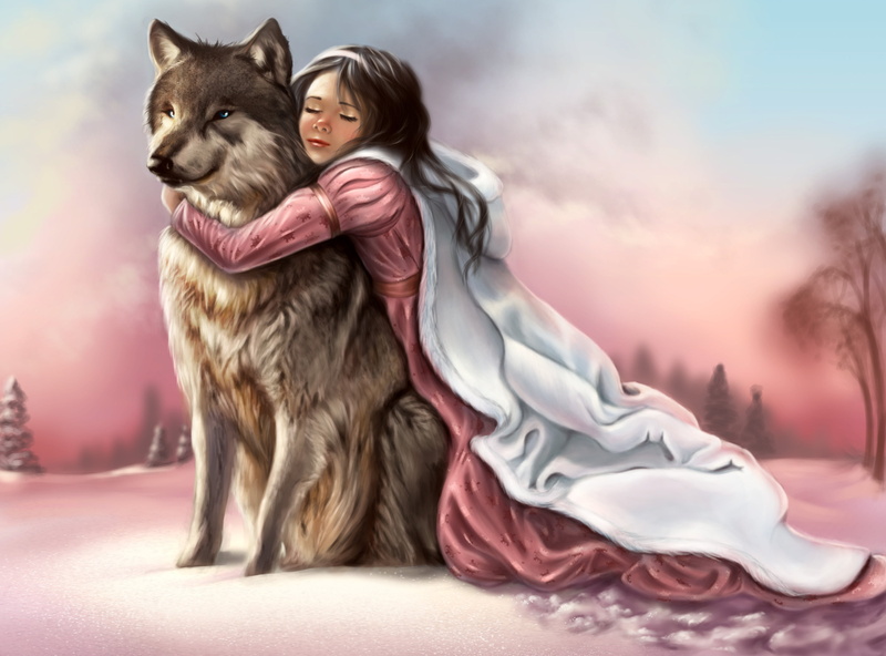 looking, hairstyle, pet owner, paws, pink dress, playful, fun, outdoors, sky, black, people, hugs, long Hair, digital, art, girl, haired, fur, purebred Dog