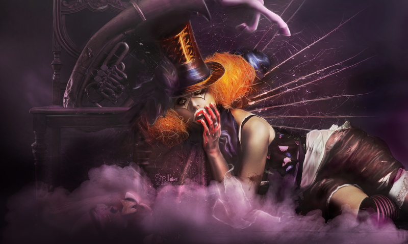 orange, fashion, motion, arts culture and entertainment, wig, indoors, 8K, women, hand, eyes closed, beauty, purple, smoking - activity, young adult, young women