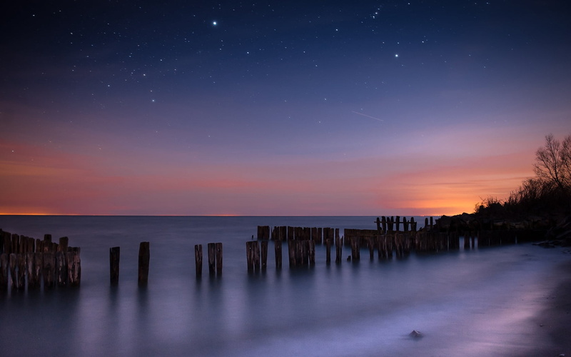 coast, tranquility, travel, dark, sunrise - Dawn, sunset, lake, horizon, summer, scenics, beauty In Nature, post, seascape, star - space, silhouette, evening