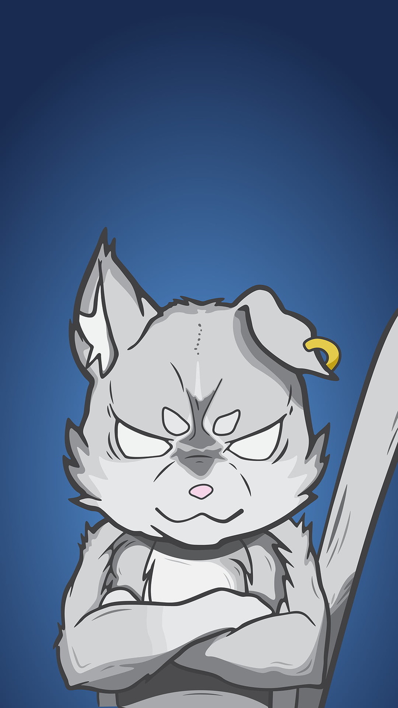 blue background, cat, angry, single object, blue, outdoors, sky, anime, vertebrate, one animal, Puck (Re:Zero), mammal, vector, no people, illustration