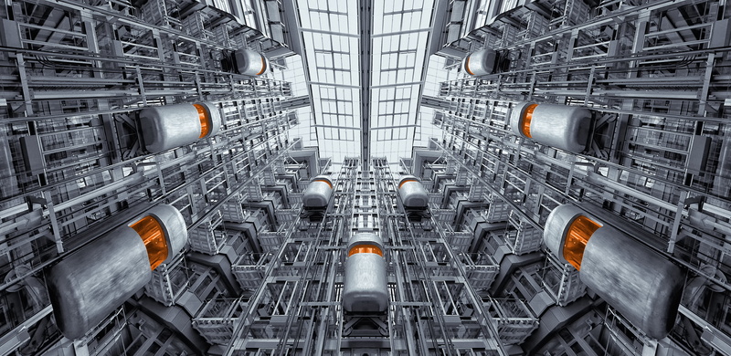 futuristic, built structure, full frame, view, steel, security, control, gray, pipe - tube, elevator, industry, building, architecture, backgrounds, no people
