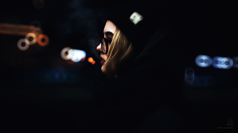 profile, face, people, portrait, glasses, blonde, digital painting, 2K, dark, women
