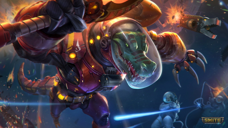 spacesuit, claws, crocodile, Sobek (Smite), 4K, armored, watermarked, Smite, Egyptian mythology, Anthro