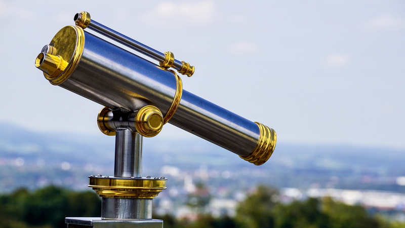 overview, cityscape, viewpoint, vision, metal, coin operated, binoculars, by looking, visor, close-up, hand-held telescope, wide, 5K, outdoors, foresight