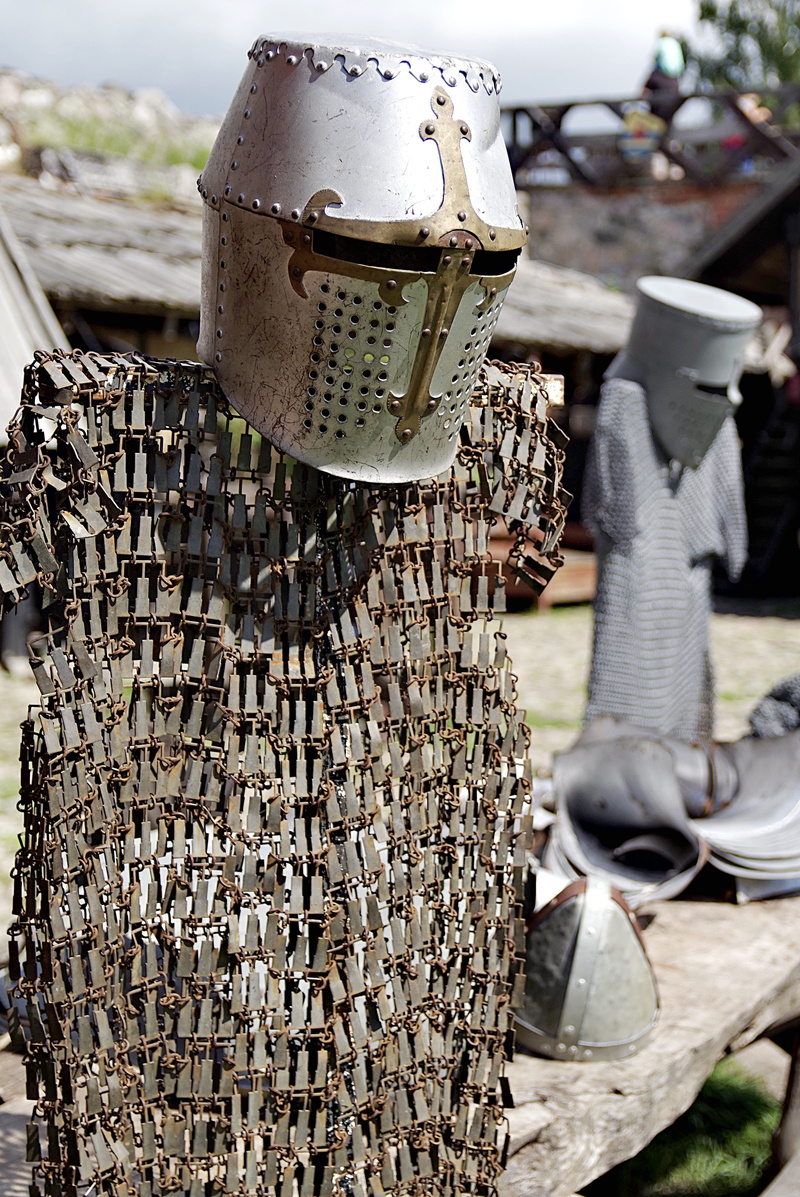 the middle ages, bee, apiculture, helmet, templar, focus on foreground, 4K, wood - material, nature, day, armor, beehive, close-up, adorned with metal