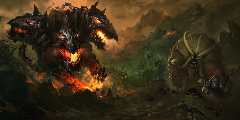 cerberus, land, artwork, smoke - physical structure, fire, cloud - sky, nature, fantasy art, illustration, flame, accidents and disasters, sky, outdoors