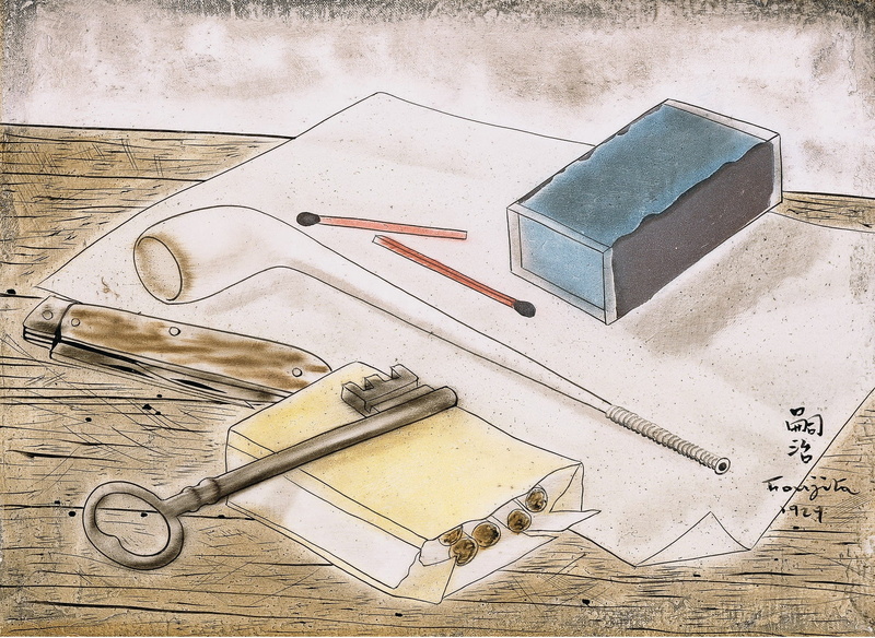 Fujita, Tsuguharu, with Smoking facilities and, cigarette, matches, white sheet, 1080P, Still life, knife, Smoking pipe, key