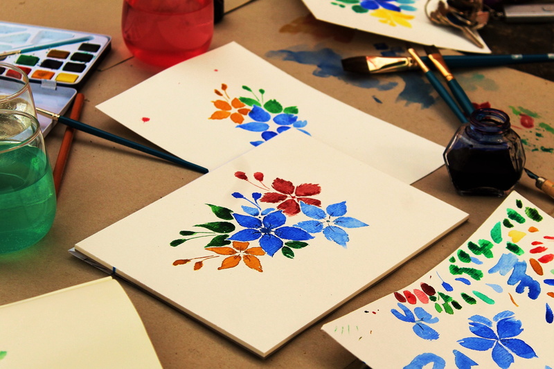 celebration, art class, indoors, together, art, flowers, large group of objects, school start, ink, creativity, craft, drawing - art product, shape, close-up