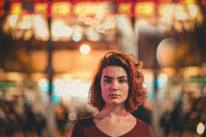 illuminated, leisure activities, glasses, woman, girl, female, beautiful woman, front view, focus, contemplation, person, neck, people, night, smile, wearing