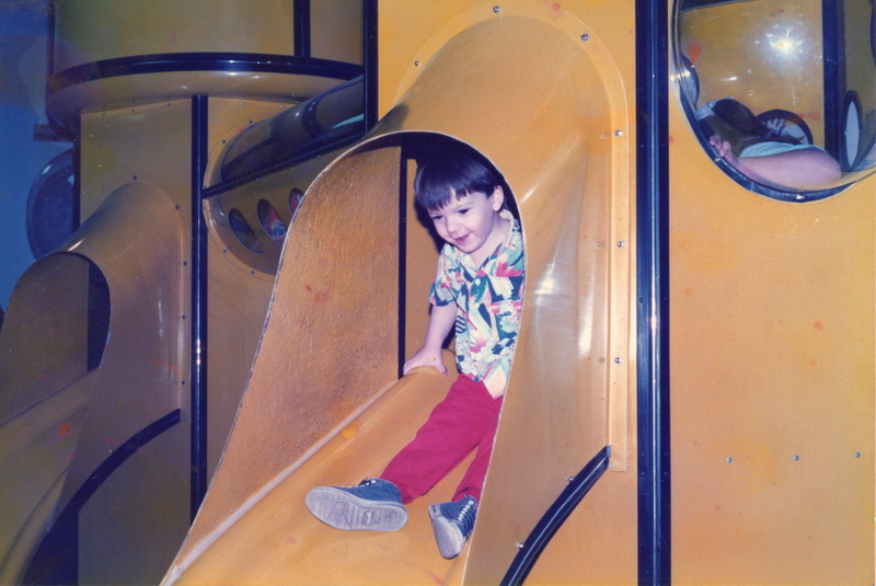 fun, happiness, boy, innocence, play, slide - play equipment, 1980, day, lifestyles, real people, eighties, girls, standing, portrait, one person, 5K