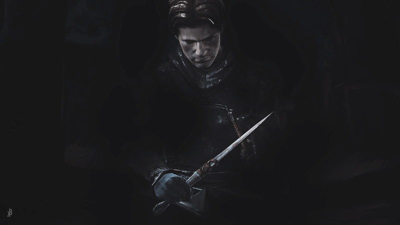 RPG, knife - weapon, sign, young adult, young men, Game of Thrones, front view, black background, communication, aggression, holding, young women, warning sign