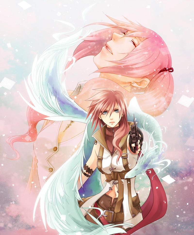 Claire Farron, Serah Farron, clothing, women, weapon, fashion, Final Fantasy XIII, digital composite, one person, happiness, 720P, nature, glamour, pink color