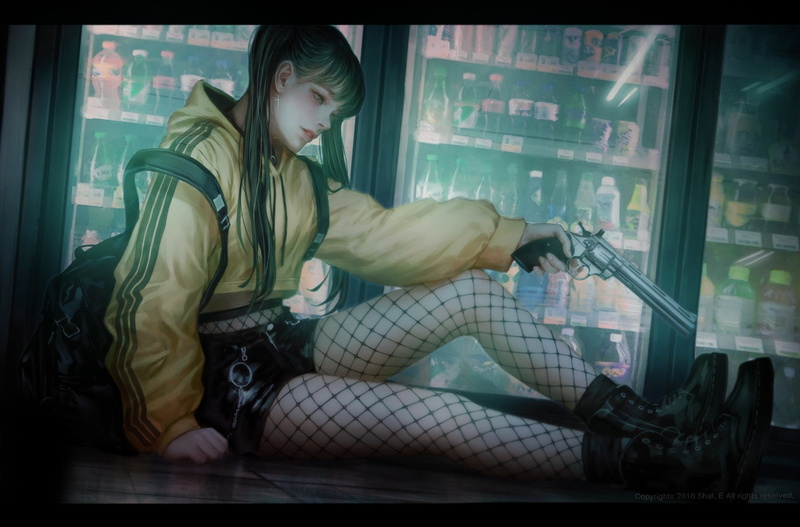 artwork, digital art, Colt Python, weapon, stores, warrior, 1080P, women
