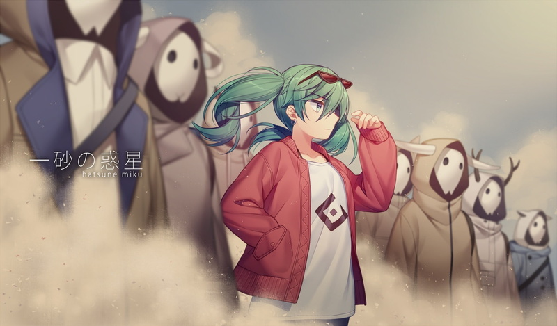 wakusei, jenevan, eyes, suna, green, 720P, vocaloid, mask, group, 249783, konachan, miku, short, com, hatsune, sunglasses, (vocaloid), hair