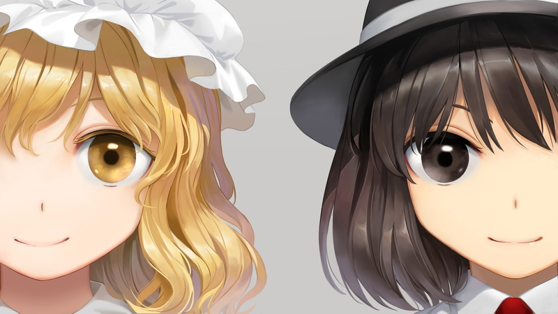 254159, hair, (s73d), han, short, maribel, 1080P, konachan, touhou, yellow, hat, com, 2girls, usami, brown, renko, eyes, suna, blonde, close