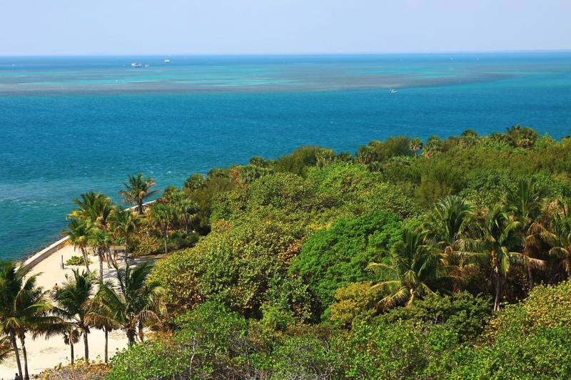 sand, day, biscayne, key, beauty in nature, blue, landscape, horizon over water, no people, Lighthouse, scenics - nature, Ocean, turquoise colored, sky