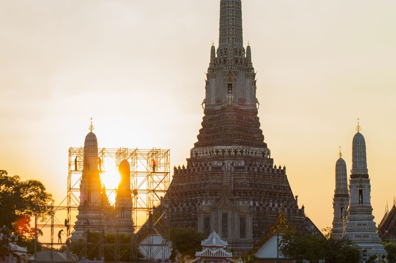 building, spirituality, thailand, nature, sky, buddhist, stone, place of worship, sunset, figure, outdoors, city, buddha, tall - high, no people, religious