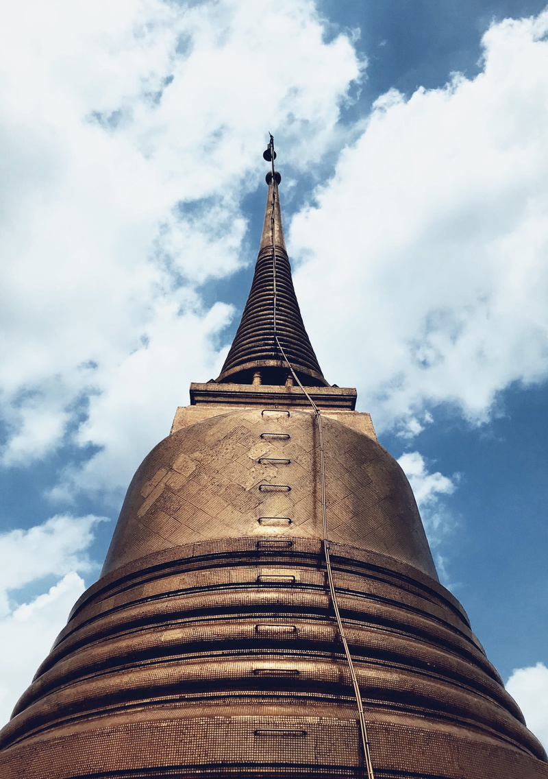 no people, travel destinations, asia, day, wat pho, tower, tall - high, building exterior, outdoors, spire, built structure, low angle view, clouds, temple