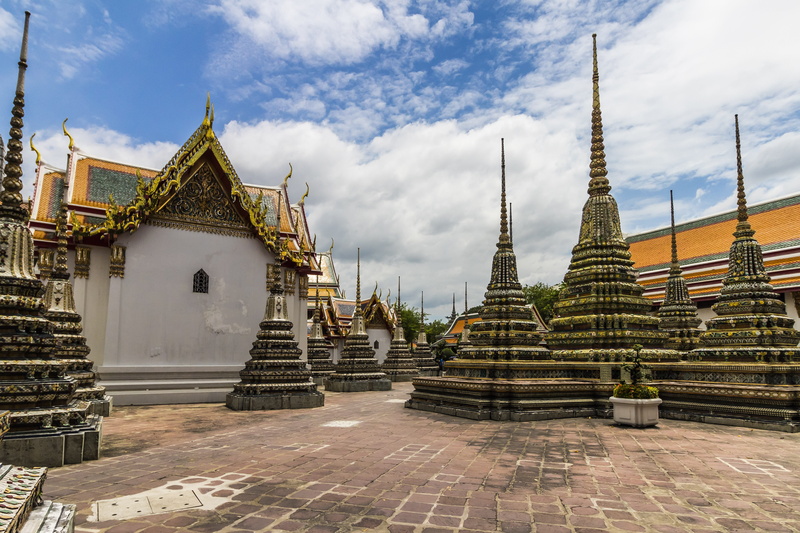 sky, ruins, travel destinations, old, the past, religion, wat phos official name is wat phra chetuphon vimolmangklararm rajwaramahaviharn, cloud - sky
