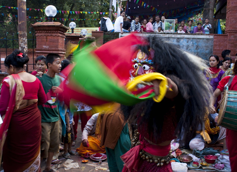 newar, folk dance, dancing, 4K, traditional clothing, men, folk-dance, ritual, square dance, dance, festival, day, street, women, city, nepal, lakhe, celebration