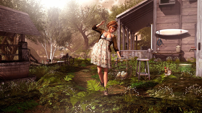farm, tree, plant, house, countryside, romantic, virtual reality, grass, 4K, digital painting, girl, garden, sunlight, virtual, digital art, avatar, rural