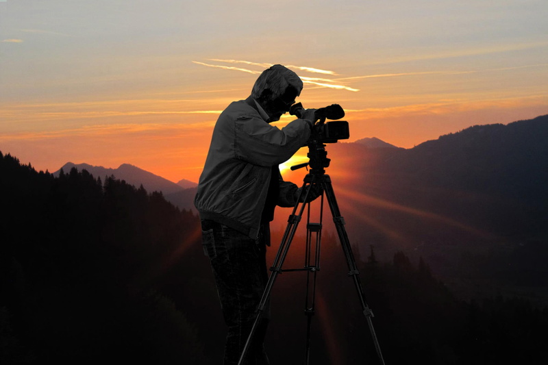 photography Themes, activity, scenics - nature, photographic equipment, outdoors, equipment, Back Light, digital camera, men, filming, tripod, mountain