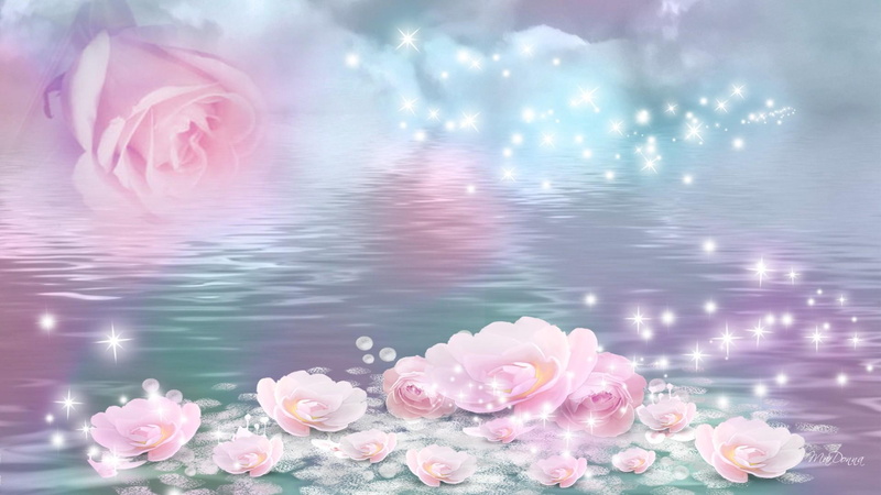 stars, lake, float, 1080P, roses, shine, water, pastel, clouds, nature and landsc, sparkle, mirage, fantasy