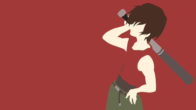 holding, adult, Higurashi No Naku Koro Ni, one person, indoors, red, copy space, silhouette, clothing, 1080P, women, profile view, colored background