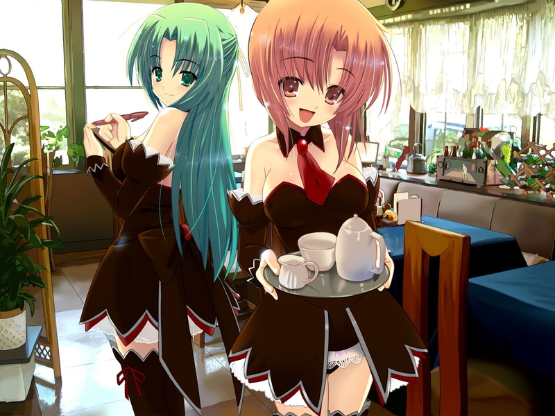 Ryuuguu Rena, casual clothing, Higurashi No Naku Koro Ni, creativity, female likeness, indoors, Sonozaki Shion, art and craft, window, no people, human representation