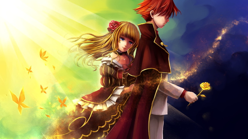 s, blondes, hair, eyes, art, dress, witch, redheads, naku, long, flowers, hd, suit, 1080P, koro, butterflies, animals, ni, blue, tears, couple, umineko