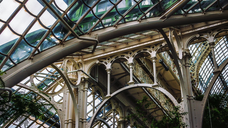 glass, art nouveau, the past, architecture, connection, no people, 4K, security, vienna, structure, palm house, nature, travel, metal, sky, low angle view