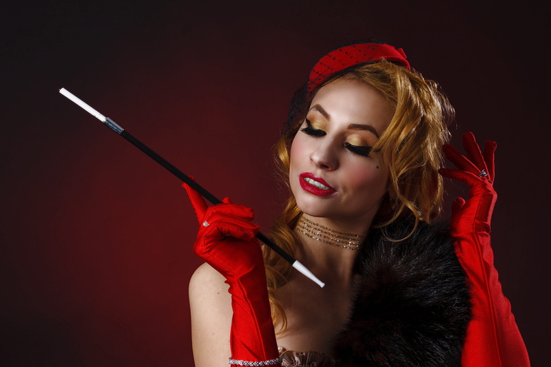 smiling, veil, warm clothing, cap, one person, young adult, beautiful people, hair, adult, headshot, portrait, indoors, red, lady, art nouveau, chicago
