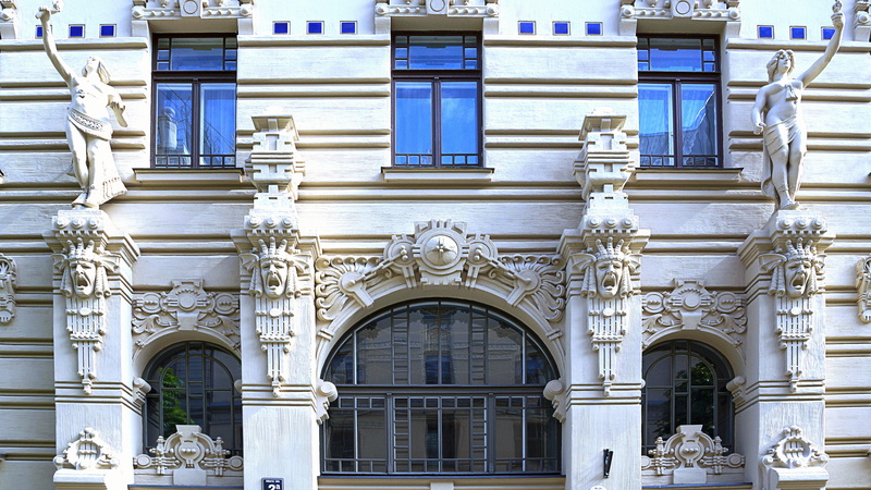 5K, house facade, day, building, city, entrance, architectural column, art and craft, no people, building exterior, art nouveau, outdoors, white, ornate