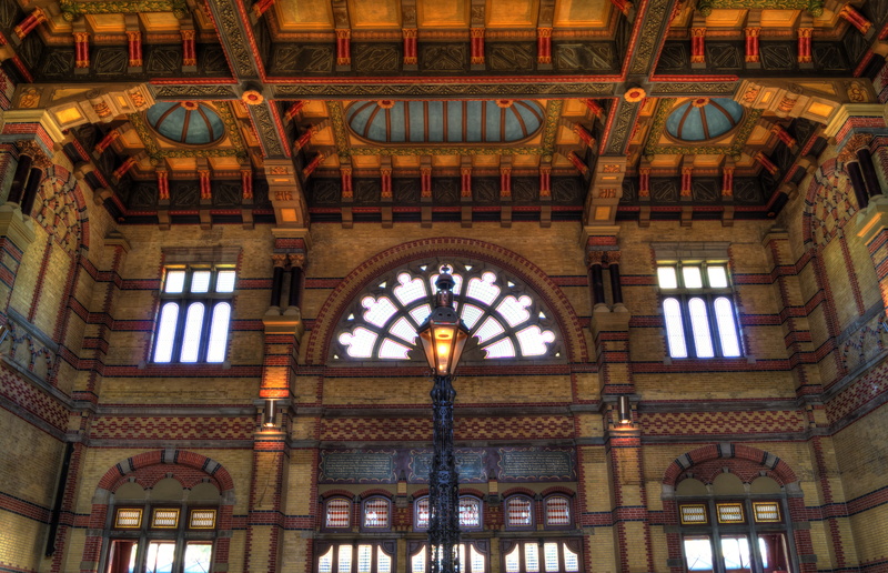 place of worship, departure, history, glass - material, urban, 5K, window, building, station, low angle view, art nouveau, windows, glass, groningen central