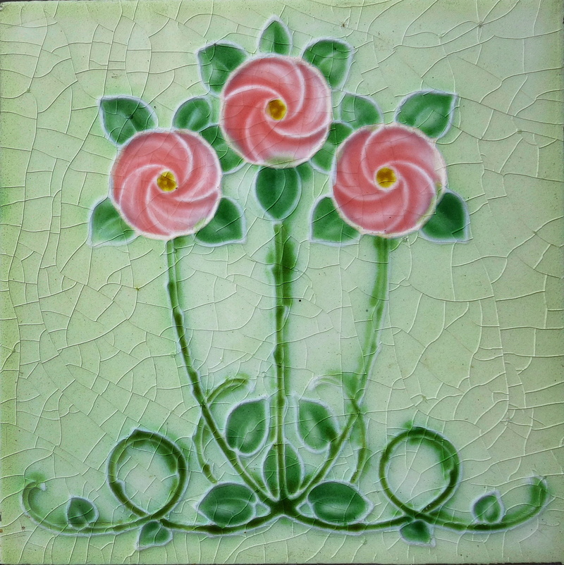 rose - flower, green color, tile, leaf, floral pattern, flower, rose, plant part, elegant, pink color, design, decorative, ceramic, vulnerability, 1080P