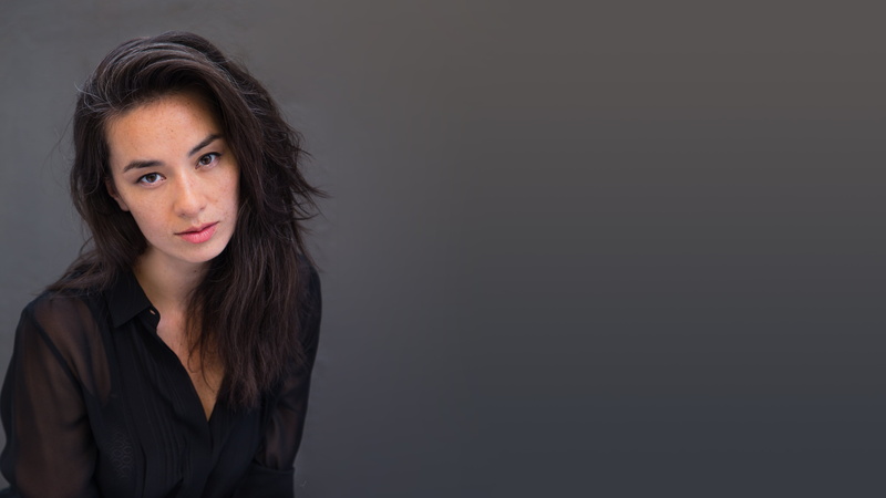 face, dark hair, brunette, actress, gray background, closeup, blouse, 5K, Cara Gee