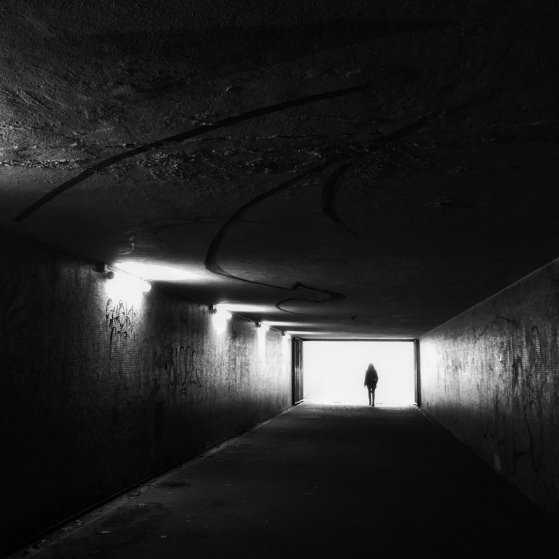 walking, concrete, crypt, subway, ceiling, vehicle, underpass, one person, the way forward, 2K, illuminated, men, tunnel, human, built structure, silhouette