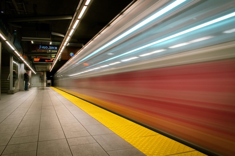 flooring, train - vehicle, no people, motion photography, skytrain, subway train, travel, train, underground, outdoors, broadway-city hall, canada line